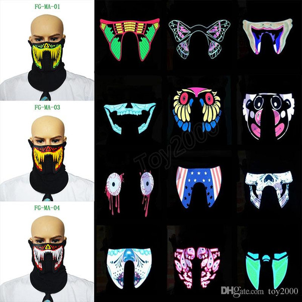 Hot 27 design Flash LED music Mask With Sound Active for Dancing Riding Skating EL Party Voice control mask kids toys