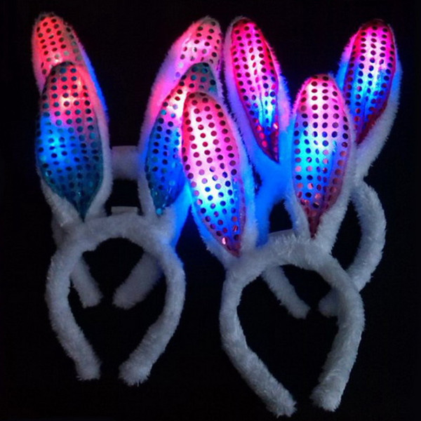 LED Light Luminous Flashing sequins Headdress Head Hair Band Hoop Toy Rabbit Ears Bunny Ears Kid Birthday Party Suppliy