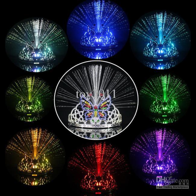 Wholesale - 10pcs lots Colorful Light Flash Changing 8-colors Dancing Party Headgear Butterfly Crown Fiber-optic Headband