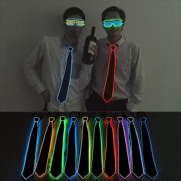 GLowing EL Wire Neck Tie 10 Colors LED Flash Men Necktie For Club Cosplay Evening Party Decoration OOA2096