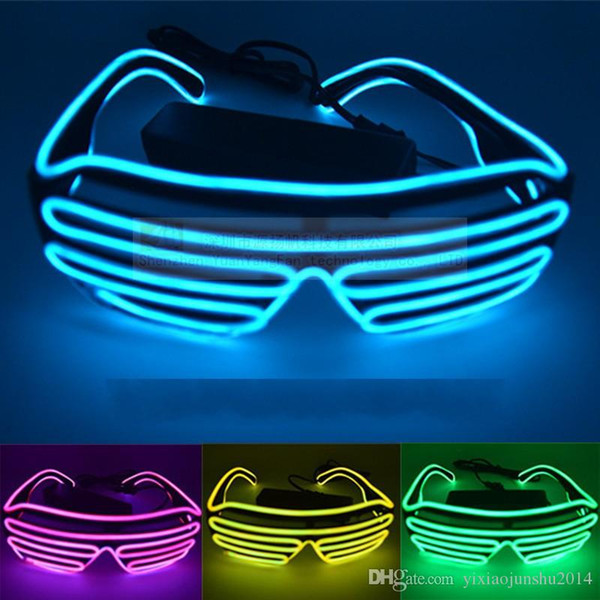 The shutters el glasses Fashion Neon LED Light Up Shutter Shaped Glow Sun Glasses Rave Costume Party DJ Bright SunGlasses