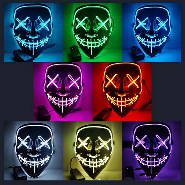 EL Wire Ghost Mask LED Purge Mask Glowing LED Light Up Funny Mask Slit Mouth for Festival Halloween Costume Cosplay Party Supplies