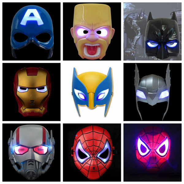 LED Flash Mask Children Halloween Masks Glowing Lighting Mask Avengers Captain America Batman Ironman Spiderman Party Mask AAA1924