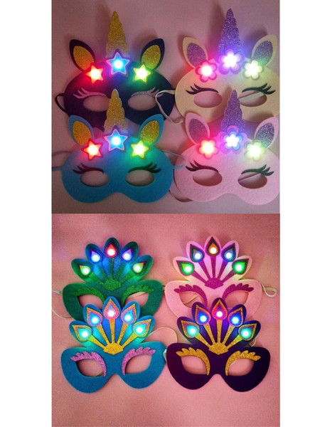 Unicorn Peacock Mask Light up Wedding Party Holiday Flashing Masks Masquerade Venetian Mask Carnival Mardi Gras Costume Dress up Favors