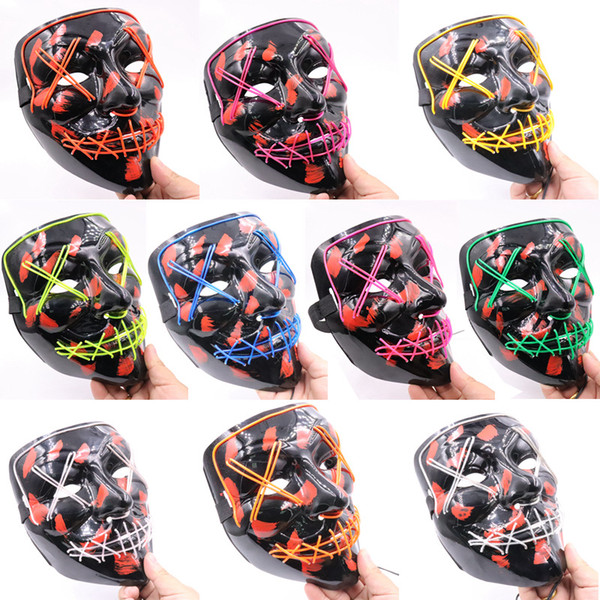 Newest LED Halloween Ghost Masks The Purge Movie Wire Glowing Mask Masquerade Full Face Masks Halloween mask Costumes Party mask Gift!#086