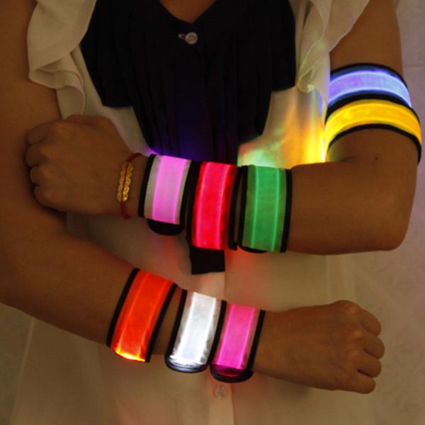 LED Glow Slap Bracelet Light Up Wristband Glow Bracelet Armband High Visibility In The Dark Flash Snap Bracelets