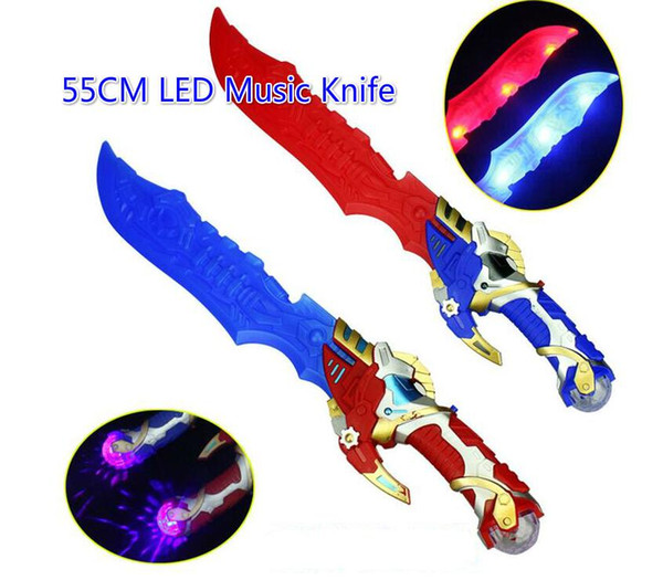 Free EMS 50pcs 55cm LED Musical Flash Glow Sword Knife Costume Dress Up Props LED Light Flash Gravity Kids Toy Christmas Gift