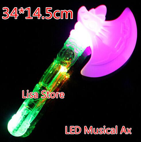 Free EMS 40pcs LED Flash Glow Musical Ax Axe 34*14.5cm Costume Dress Up Props LED Light Flash Sword Kids Toy Party Disco Christmas Gift