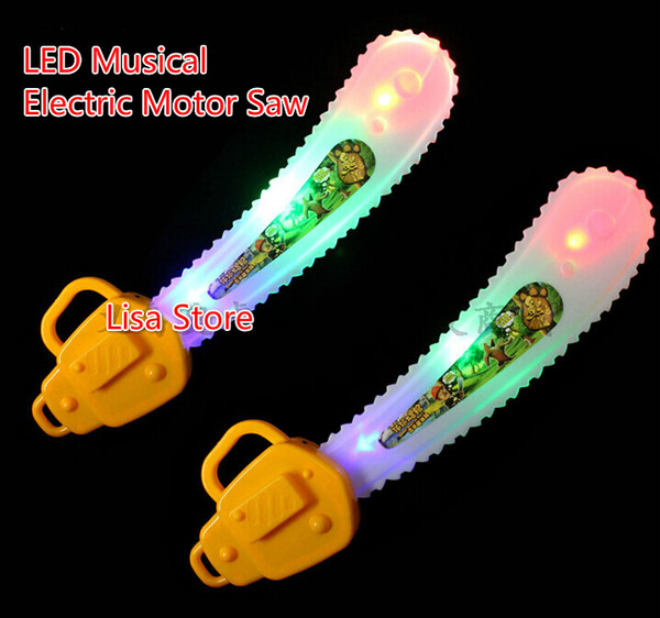 Free EMS 40pcs LED Flash Glow Musical Electric Motor Saw 43cm Costume Dress Up Props LED Light Flash Sword Kids Toy Party Christmas Gift