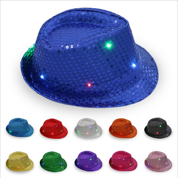 11 colors Light Up LED Jazz Hat Party Glow Club Party Hip-Hop Jazz Dance 9 LED Llights Fedora Hat Caps