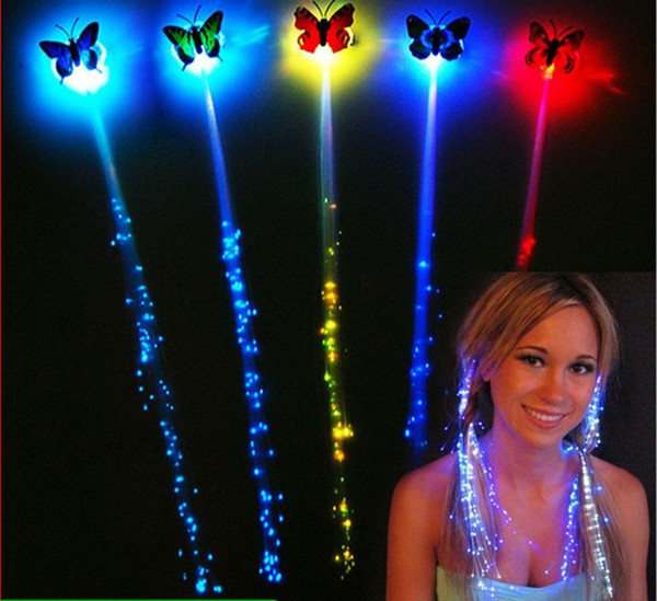 2nd Design LED Butterfly Flash Braid Party girl Hair Glow by fiber optic For Party Christmas Halloween Night Lights Decoration