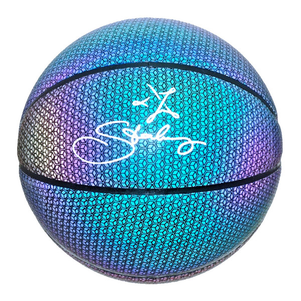 Smart Holographic Luminous basketball Rainbow reflect light black basketball ball Imported PU leather Indoor basketball size 7