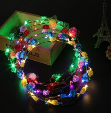 Children's glowing garland Hair hoop headdress toy Bride Decoration Garland Princess Tourist Attractions flower Hot with Lights Flash