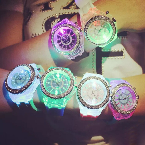 Luminous Diamond led Watch Silicone LED Colorful Lights Diamond Watch Women Ladies Watch Wrist Watches Couples Student Watches light up toys