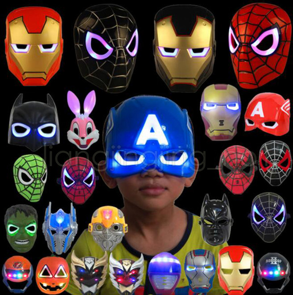 LED Glowing Light Mask hero SpiderMan Captain America Hulk Iron Man Mask For Kids Adults Christmas Halloween Birthday LED mask GGA936