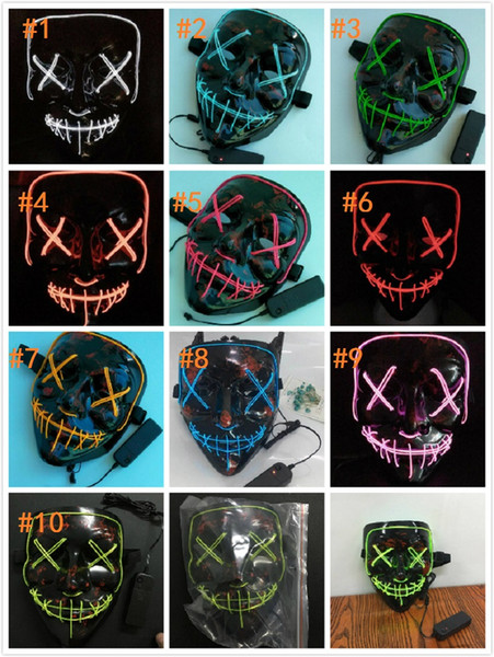 EL Wire Ghost Mask 10 Colors Slit Mouth Light Up Glowing LED Mask Halloween Cosplay Party Masks