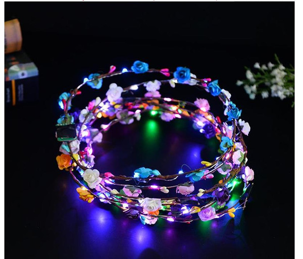 Flashing LED strings Glow Flower Crown Headbands Light Party Rave Floral Hair Garland Luminous Wreath Wedding Flower Girl kids toys