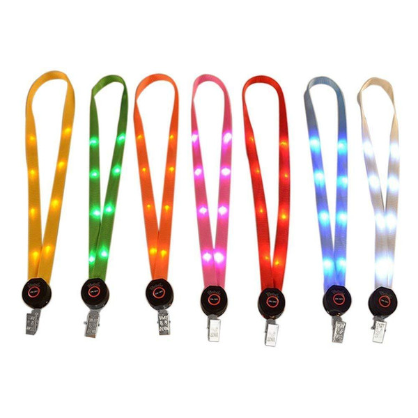 LED Light Up Lanyard Key Chain ID Keys Holder 3 Modes Flashing Hanging Rope 7 Colors C3314