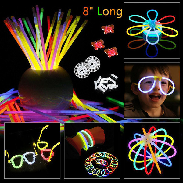 200pcs/set Colorful Glow In the Dark Fluorescence Glow stick Bracelets Necklaces Festival Xmas Party Neon Glowstick Kids Toy