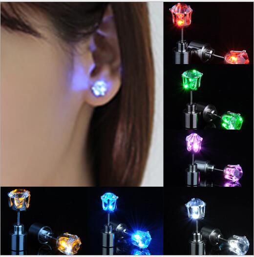 50pcs Party Light Up CZ Crystal Earrings Men Women Kids Dance Club LED Luminous Stud Flash Earrings Festive Event Props Gift