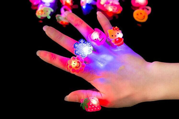 LED Lighted Toys Glowing Finger Ring Cartoon Change Color LED Light Small Ring Party Concert Toys Decorations Gifts Free Shipping