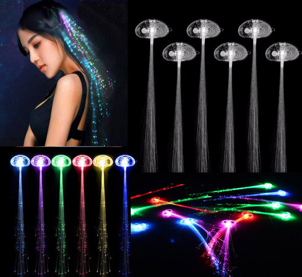 LED Flash Braid Fashion Women Colorful Luminous Hair Clips Barrette Fiber Hairpin Light Up Party Halloween Bar Night Xmas Toys Decor HH-B13