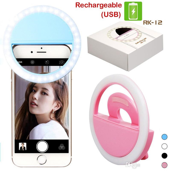 RK12 Rechargeable Selfie Ring LED Camera Fill light Photography Flash Light Up Selfie Luminous Ring with USB Cable Makeup light Toys K054