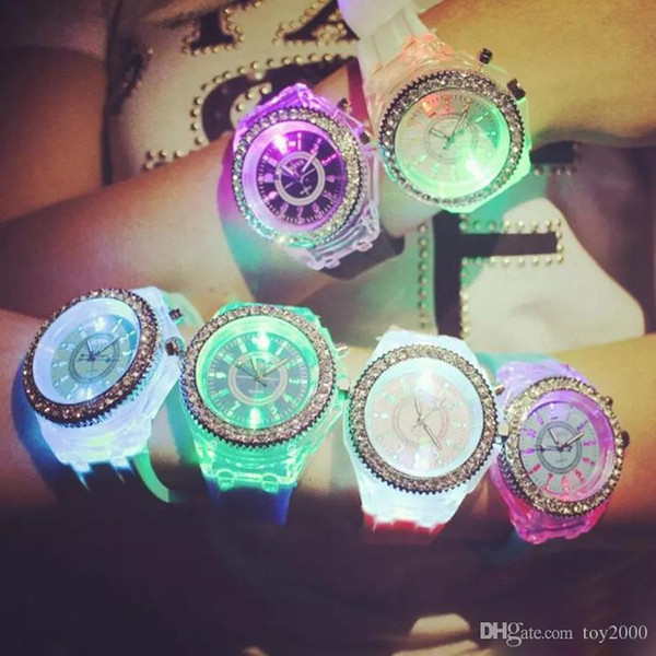 Luminous Diamond led Watch Silicone LED Colorful Lights Diamond Watch Women Ladies Watch Wrist Watches Couples Student Watches light up toys