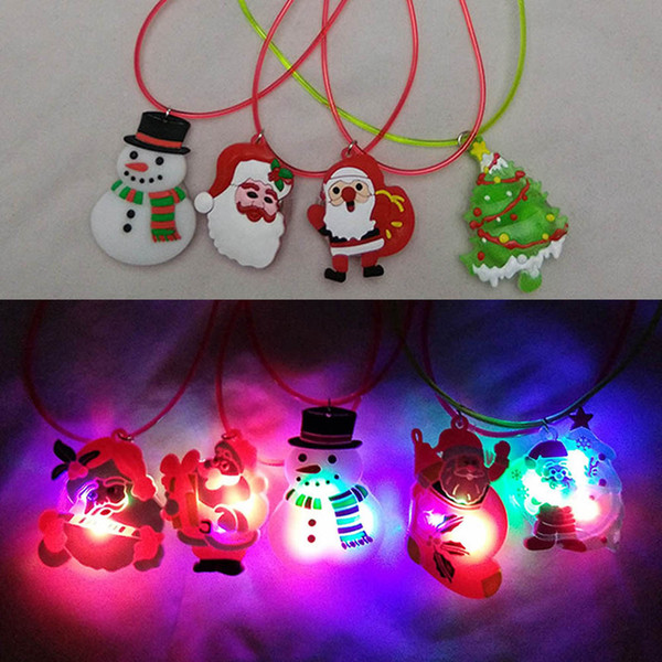 Wholesale-Kids LED Glow Necklace Toy Luminous Christmas Series Xmas Tree Lighting Flashing Pendant Ornaments Baby Necklace Toy Gifts