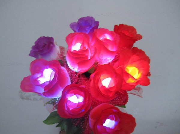 Wholesale- High imitation rose, Flashing roses with branches, Valentines Day gift for girlfriend, Bar wedding luminous rose, Red pink blue