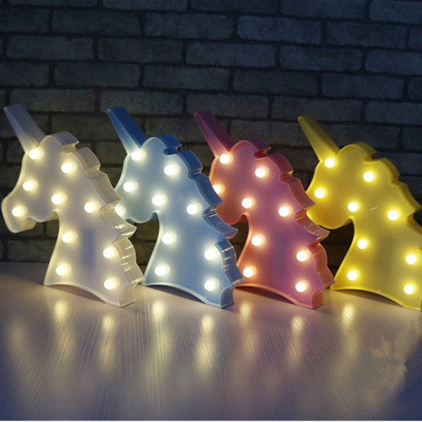 Cute Unicorn Head Led Night Light Animal Marquee Lamps On Wall For Children Party Bedroom Decor Kids Gifts