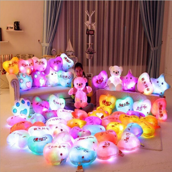 Romantic Plush LED Light Pillow Colorful Cartoon Glow Relax Cushion Girls Gift 20pcs Free Shipping