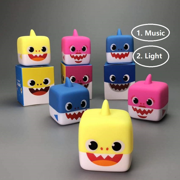 Funny Baby Shark Toys Cube LED Luminous Music Play in water Singing Full song Soft plastic Comforter Toys Gifts With box Free DHL