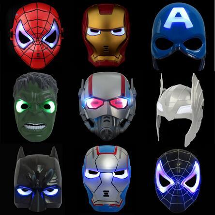 LED Flash Mask Children Halloween Masks Glowing Lighting Mask Avengers Hulk Captain America Batman Ironman Spiderman Party Mask free ship