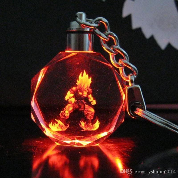 Dragon Ball Evolution Cartoon Anime Action Figure Toys LED Crystal Keychain With Colorful Night Light Key Chain Ring with Gift Box Packing