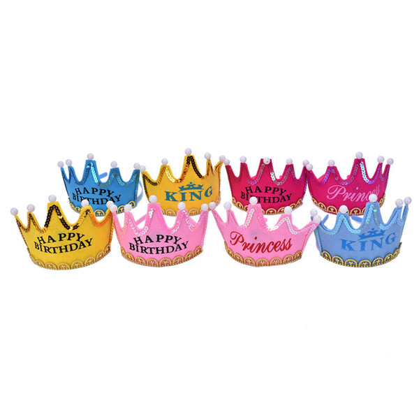 Crown Led Happy Birthday Cap Hat Colorful Non-woven Hat King Princess Luminous Led Birthday Cap Event Party Festival Decoration