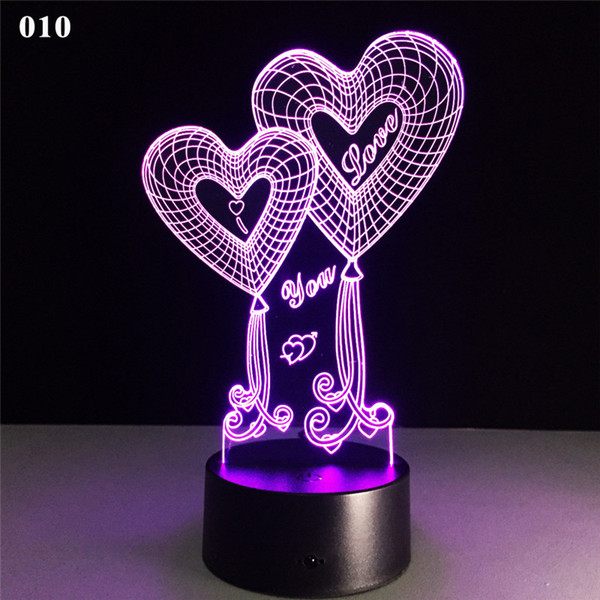 Valentine's Day 3D USB Night Lamp Creativity 3D Stereo Touch Lights Love Heart Multicolor Decorative Nightlight Lamps Table Desk LED Lamp