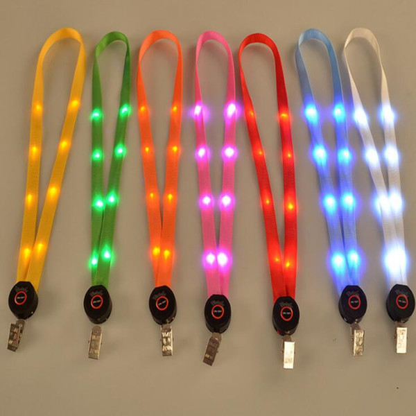 LED Light Up Lanyard Key Chain ID Keys Holder 3 Modes Flashing Hanging Rope 7 Colors