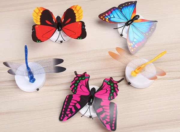 Wholesale new LED animal simulation seven color butterfly dragonfly can paste flash plastic toy hot sale