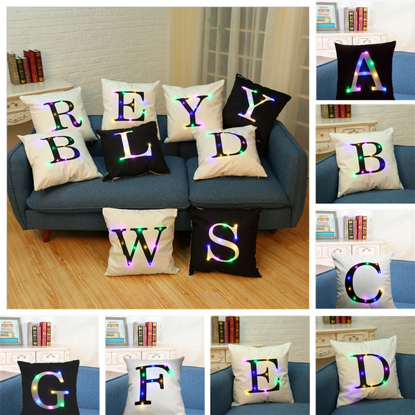 LED Letter Pillowcase Car Waist Pillowslip without Pillow Core LED Light 45*45cm Cushion Cover LED English Alphabet Pillow Case DHL JY129