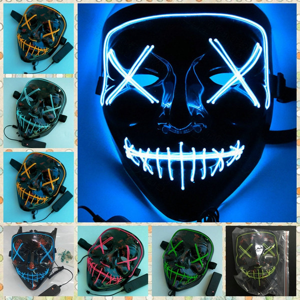 LED Face Mask EL Wire Halloween Xmas Mask Light Up ghost Slit DJ Mask from The Purge Election Year Great for Cosplay Party LED Toys 100pcs