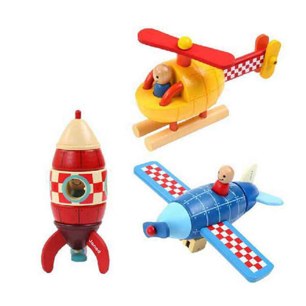 Arrival Kids toy childhood memory Janod Magnetic Stacking Toys Plane / Helicopter / Rocket by OTH877