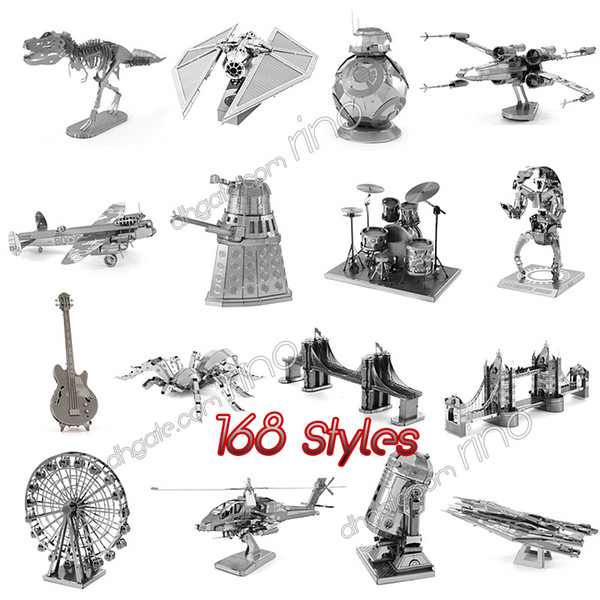 168 Designs Metal 3D puzzles Toys model DIY Aircraft Cars Tanks Tie Fighter Planes 3D Metallic Nano building puzzle for Adults and Kids