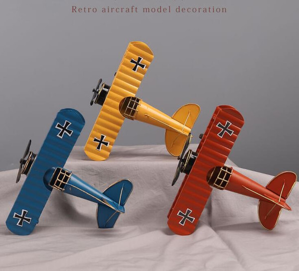 Large Vintage Biplane Model Figurines for Home Decor Metal Iron Air Plane Model Aircraft Children Room Hanging Decor Kids Gift