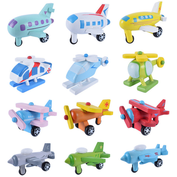 Colourful Wooden Aircraft Modle Toys 12pcs Mini Model Plane Children Toy Gift Many Styles New 47 5pd W