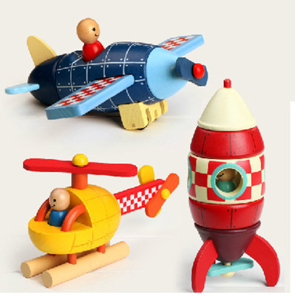 New arrival Kids toy childhood memory Janod Magnetic Stacking Toys Plane / Helicopter / Rocket by OTH877