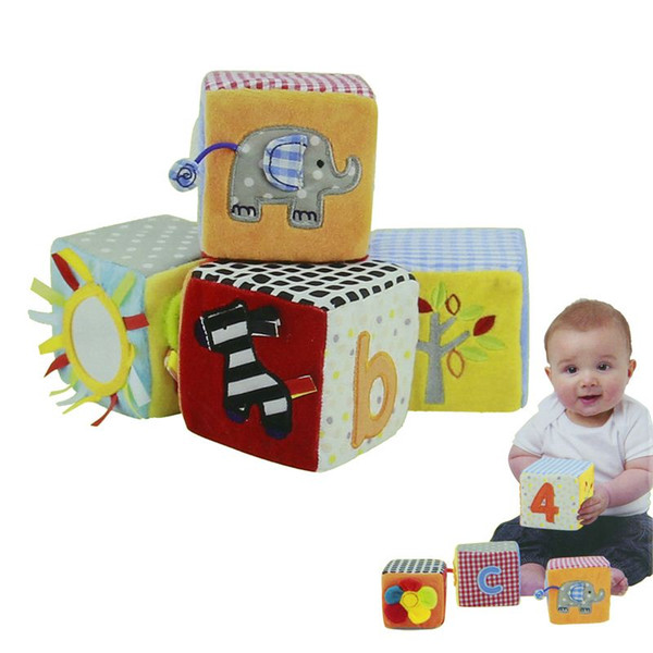 New Baby Blocks Toy 8.5 cm Soft Play Cubes Cloth Plush Building Blocks Early Educational Toy Colorful Baby Rattles Set