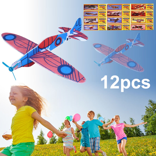 12Pcs DIY Hand Throw Flying Glider Planes Foam Aeroplane Model Party Bag Fillers Kids Toys Children Game