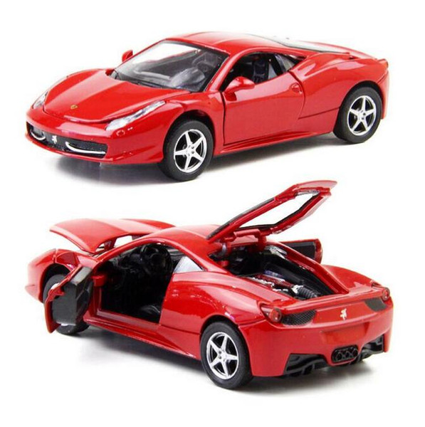 3pcs/lot cool 14CM Red Alloy Cars 1:32 F458 Super car Pull Back Diecast Model Toy with light simulation sound Gift toy For Boys Kids