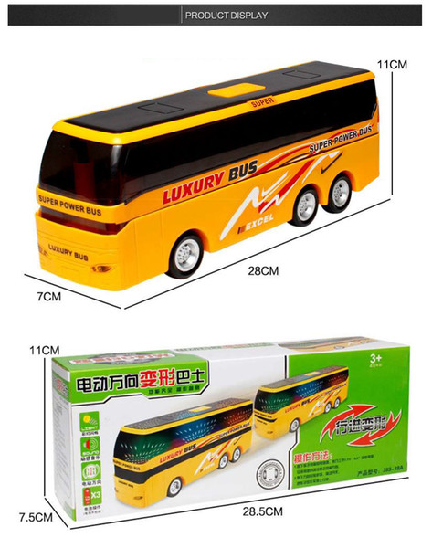 Electric Luxury Bus Boy Toy 3D Colourful Flash Sound Light/Music Car Single Double Conversion Campus Bus Diecast Model